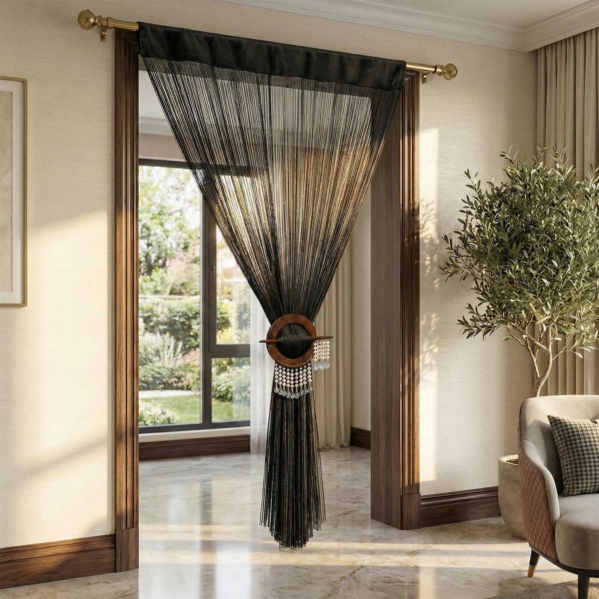 FADENVORHANG schwarz, 90/200 cm - Schwarz, Textil (90/200cm) - Homescapes
