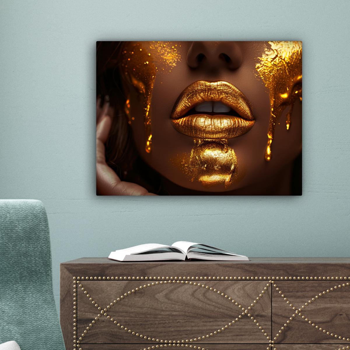 LEINWANDBILD Frau - Gold - Luxus - Porträt Wandbild 40x30 cm - Goldfarben, Textil (40/30cm) - MuchoWow