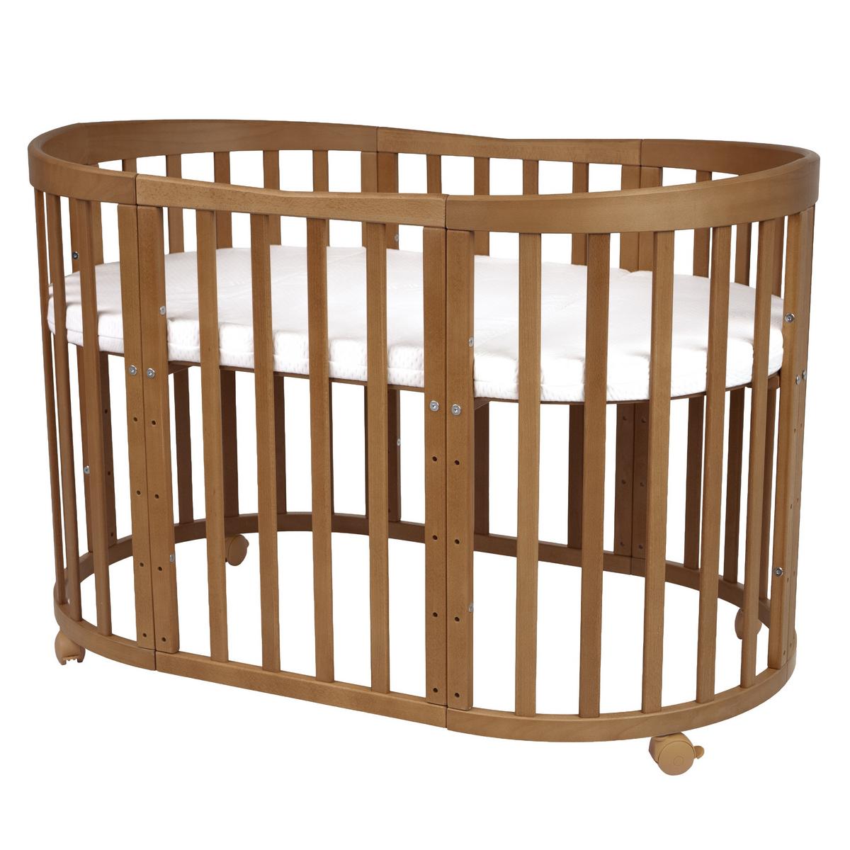BABYBETT Vintage Oval 7in1 mit Matratze - Braun, Holz/Textil (73/124cm) - waldin