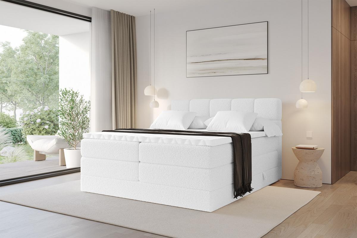 BOXBETT mit Matratze H3/H4 - FAMA KING - 200x200 cm Weiß Quelle - Weiß, Holzwerkstoff (200/200cm) - ALTDECOR