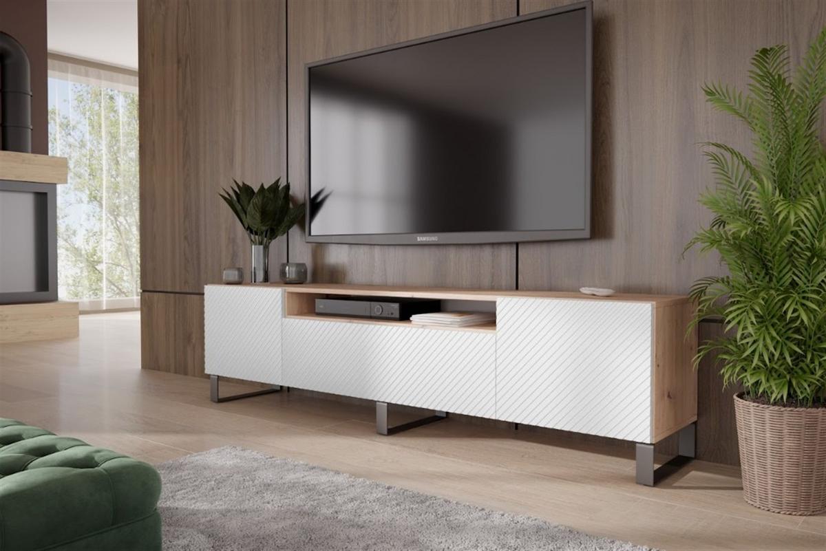 LOWBOARD CAVA 200/41/40 cm, Stand-TV-Schrank Eiche Artisan - Weiß/Eiche Artisan, Holzwerkstoff (200/41/40cm) - MASSENO
