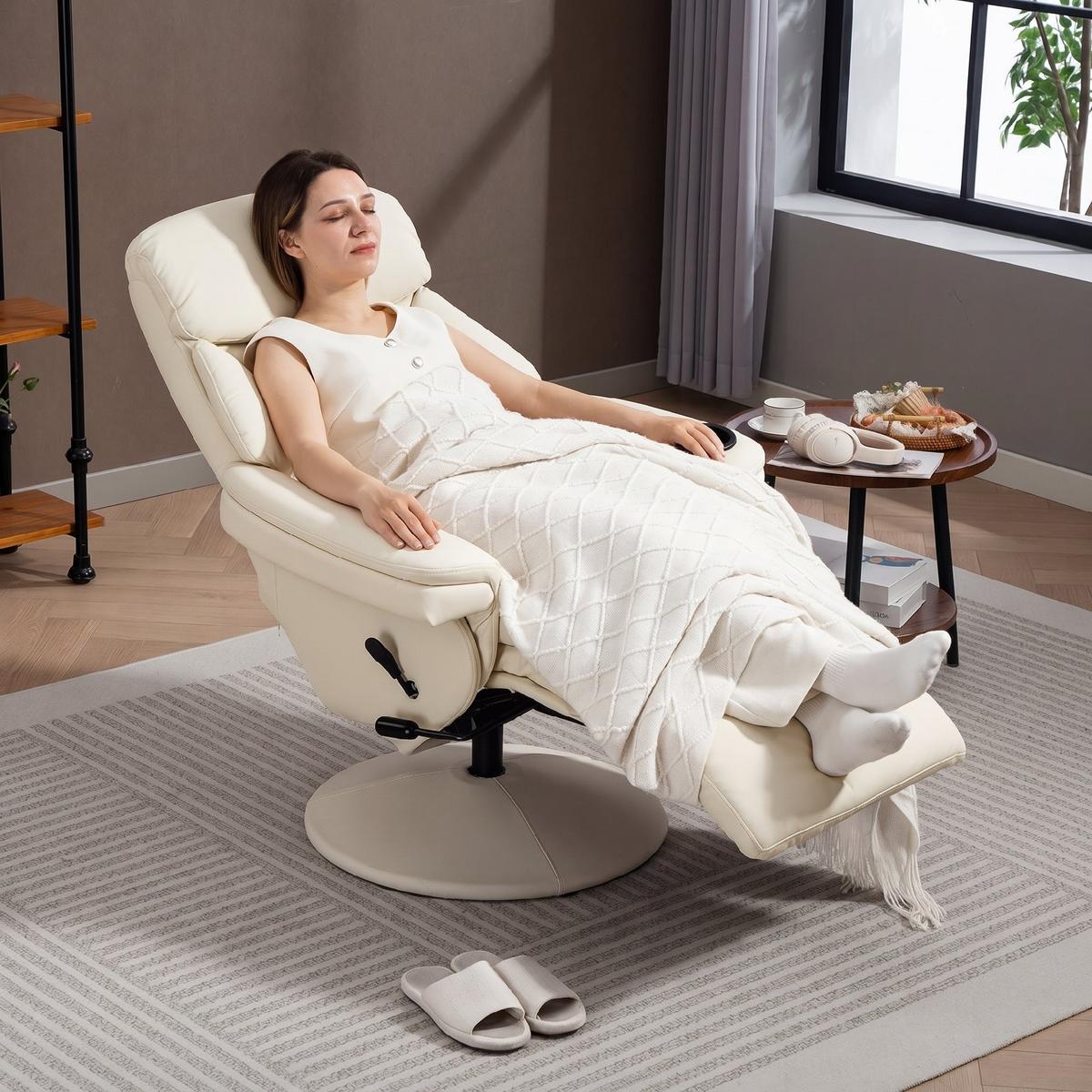 RELAXSESSEL PU Cremeweiß - Creme, Leder/Metall (86/106/87cm) - HOMCOM