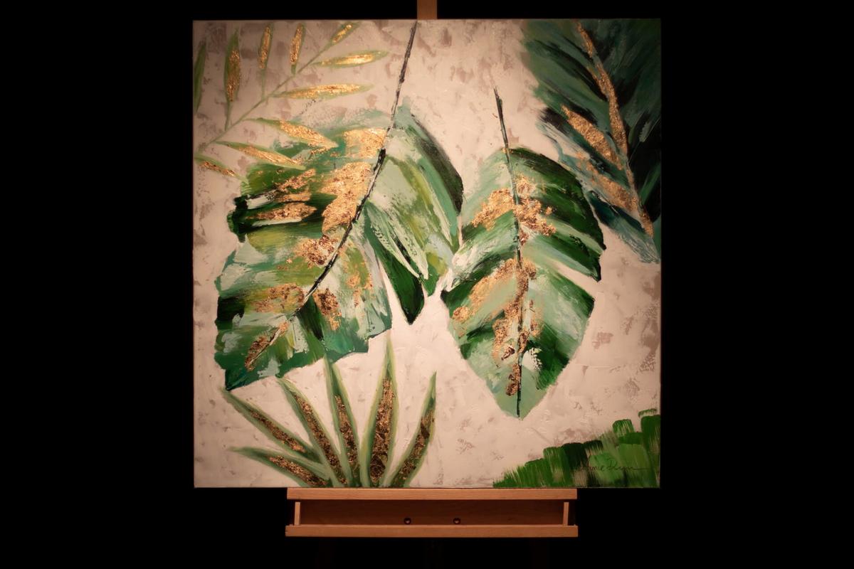 ACRYLBILD HANDGEMALT 90/90 cm - Weiß/Grün, Holz/Textil (90/90cm) - KUNSTLOFT