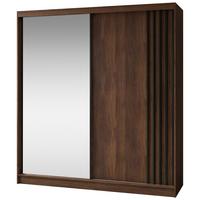 SCHWEBETÜRENSCHRANK Nela II mit Schubladen und Spiegel 200/216/61 Walnuss+Schwarz - Walnussfarben, Holzwerkstoff (200/216/61cm) - Beautysofa