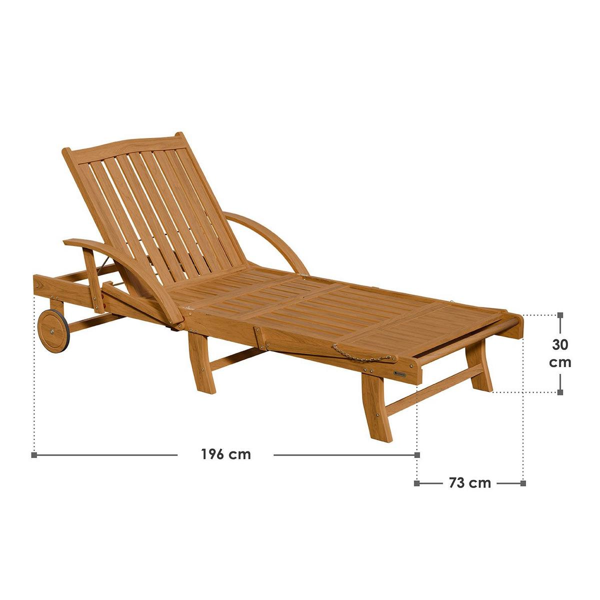 SONNENLIEGE SunScape Akazie mit Rädern & Tisch - Naturfarben, Holz (72.5/30/196cm) - Juskys