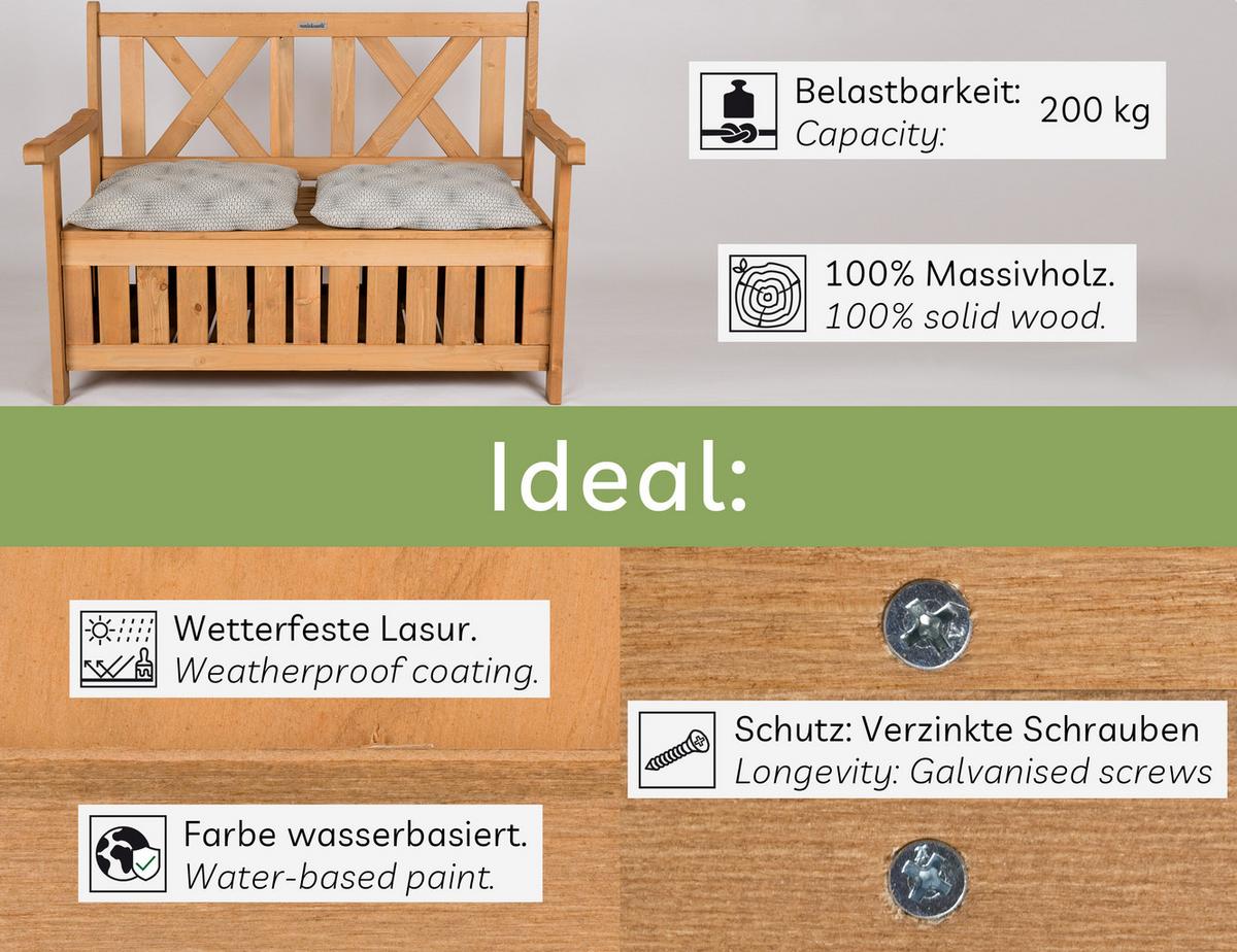 GARTENBANK aus Holz wetterfest mit Stauraum, für Balkon & Garten - Braun, Holz (115/85/58cm) - needs&wants