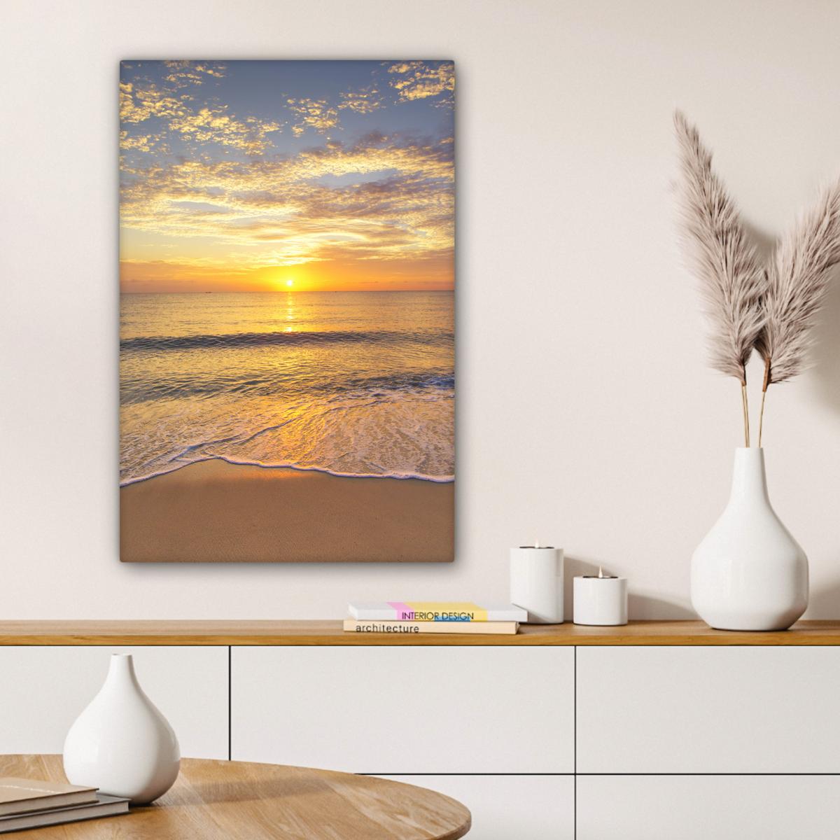 LEINWANDBILD Strand - Sonnenuntergang - Meer Wanddeko 40x60 cm - Gelb, Textil (40/60cm) - MuchoWow