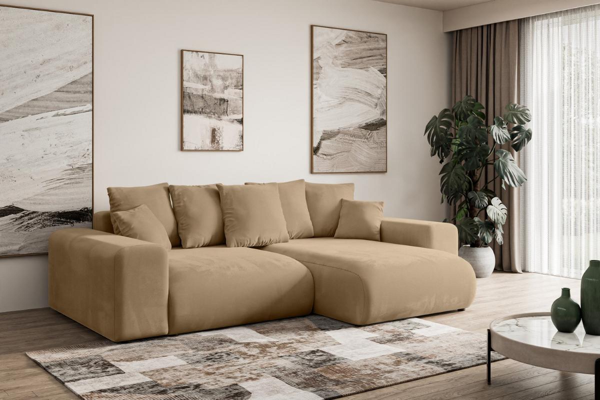 ECKSOFA Ottomane rechts ESKAR-L 266x176x72 Beige Velours - Beige/Schwarz, Holzwerkstoff/Kunststoff (176/266cm) - ALTDECOR