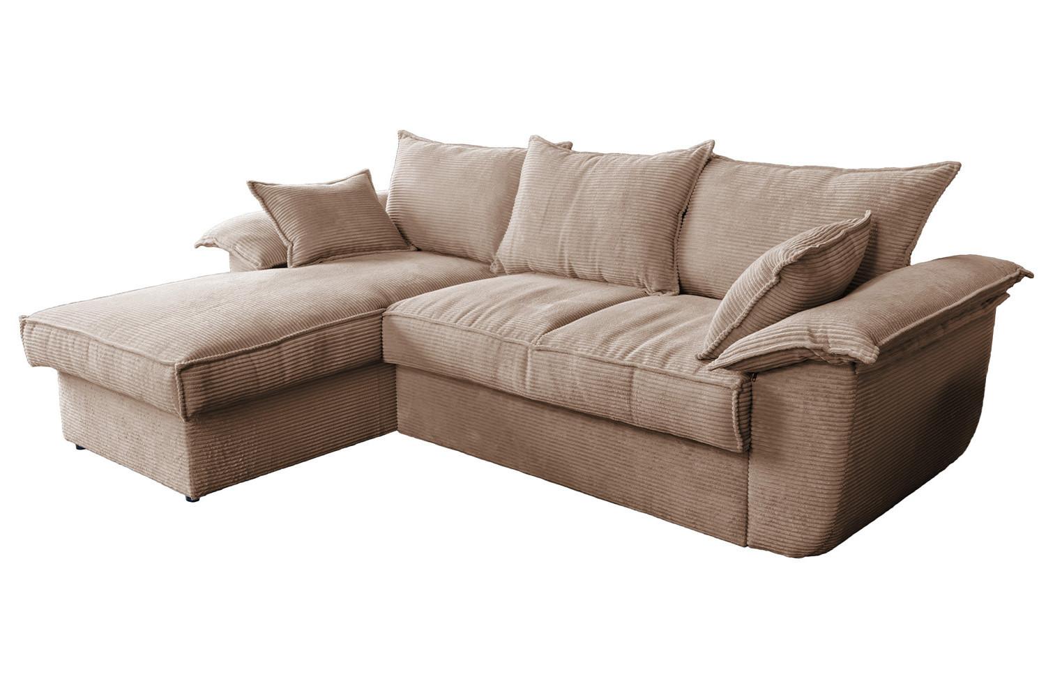 ECKSOFA DAMETO Braun Cord Mit Schlaffunktion - Schwarz/Braun, Kunststoff/Textil (266/174cm) - KAWOLA