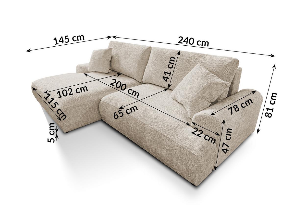 ECKSOFA Melvano mit Schlaffunktion und Bettkasten im Japandi-Stil aus weichem Dunkelbeige Chenille-Stoff - Beige/Schwarz, Holz/Kunststoff (145/240cm) - S-Style