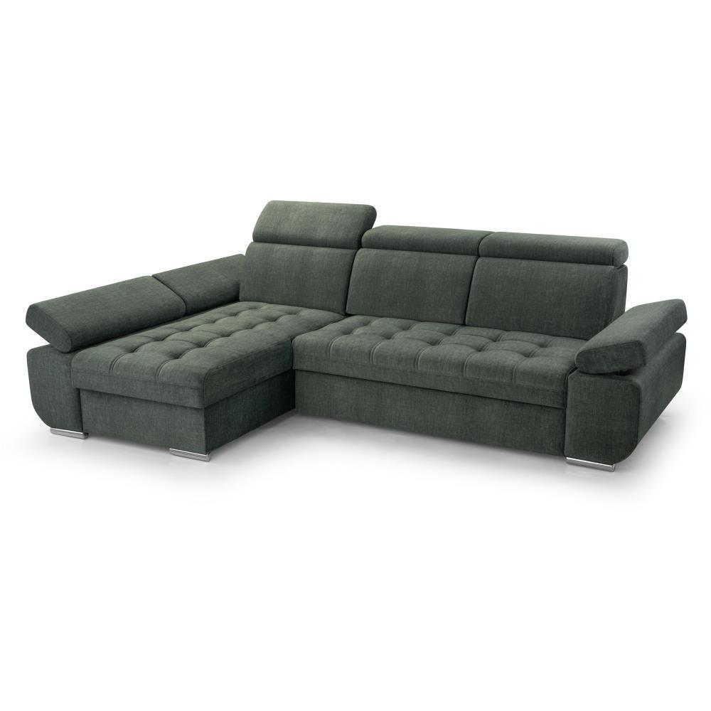 ECKSCHLAFSOFA Bianca dunkelgrün links - Chromfarben/Dunkelgrün, Textil (264/165cm) - Beautysofa