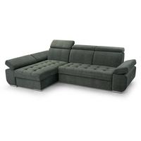ECKSCHLAFSOFA Bianca dunkelgrün links - Chromfarben/Dunkelgrün, Textil (264/165cm) - Beautysofa