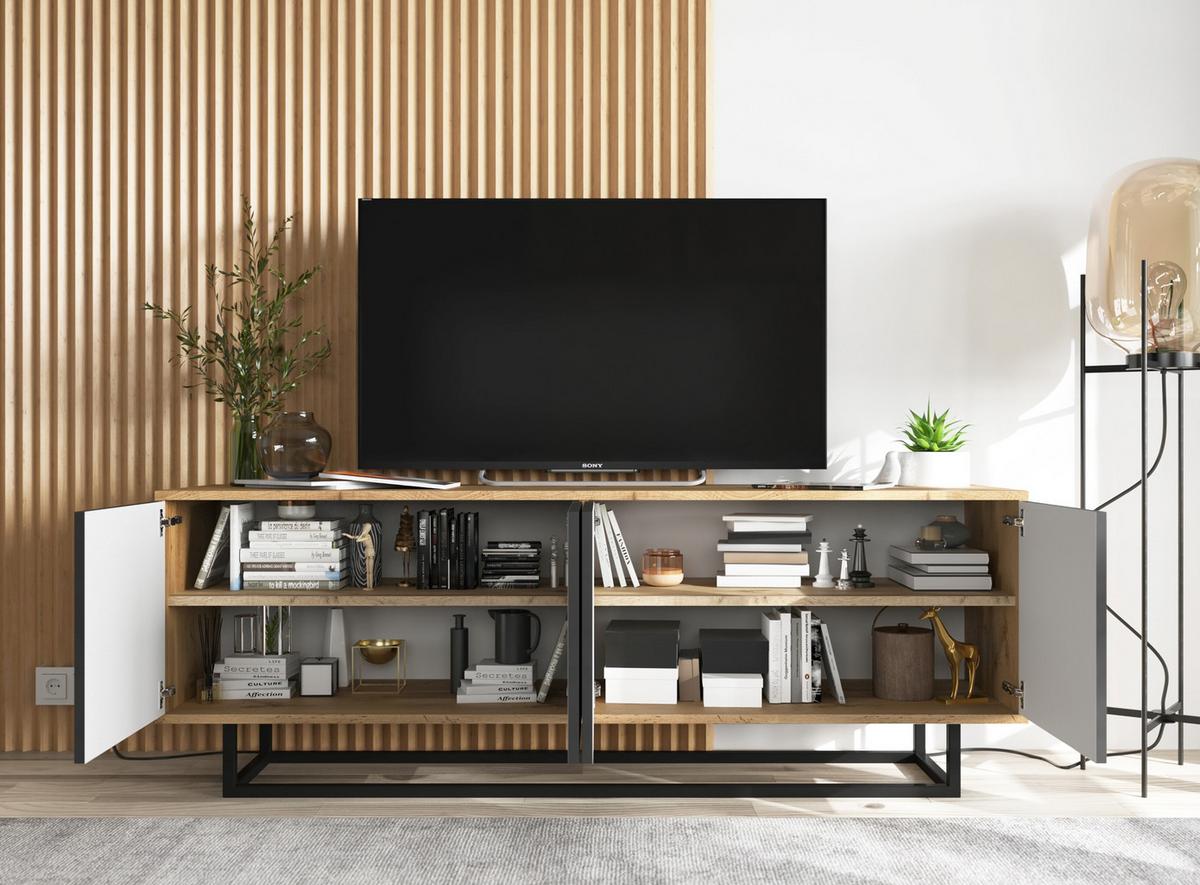 TV-SCHRANK Apollo2 Eiche wotan Schwarz Matt 150/53/35 cm - Schwarz, Holzwerkstoff/Metall (150/53/35cm) - Meble Lindner