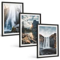 BILDER SET 3er Set - 40x60 cm Schwarzer Rahmen - Wasserfälle, Berge, Landschaften, Natur - Schwarz, Kunststoff (40/60cm) - TULUP