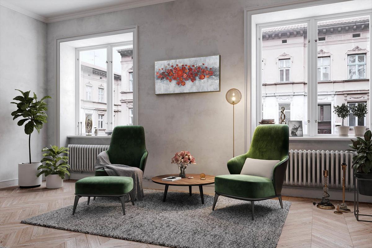 ÖLGEMÄLDE 120/60 cm - Rot/Grau, Holz/Textil (120/60cm) - KUNSTLOFT