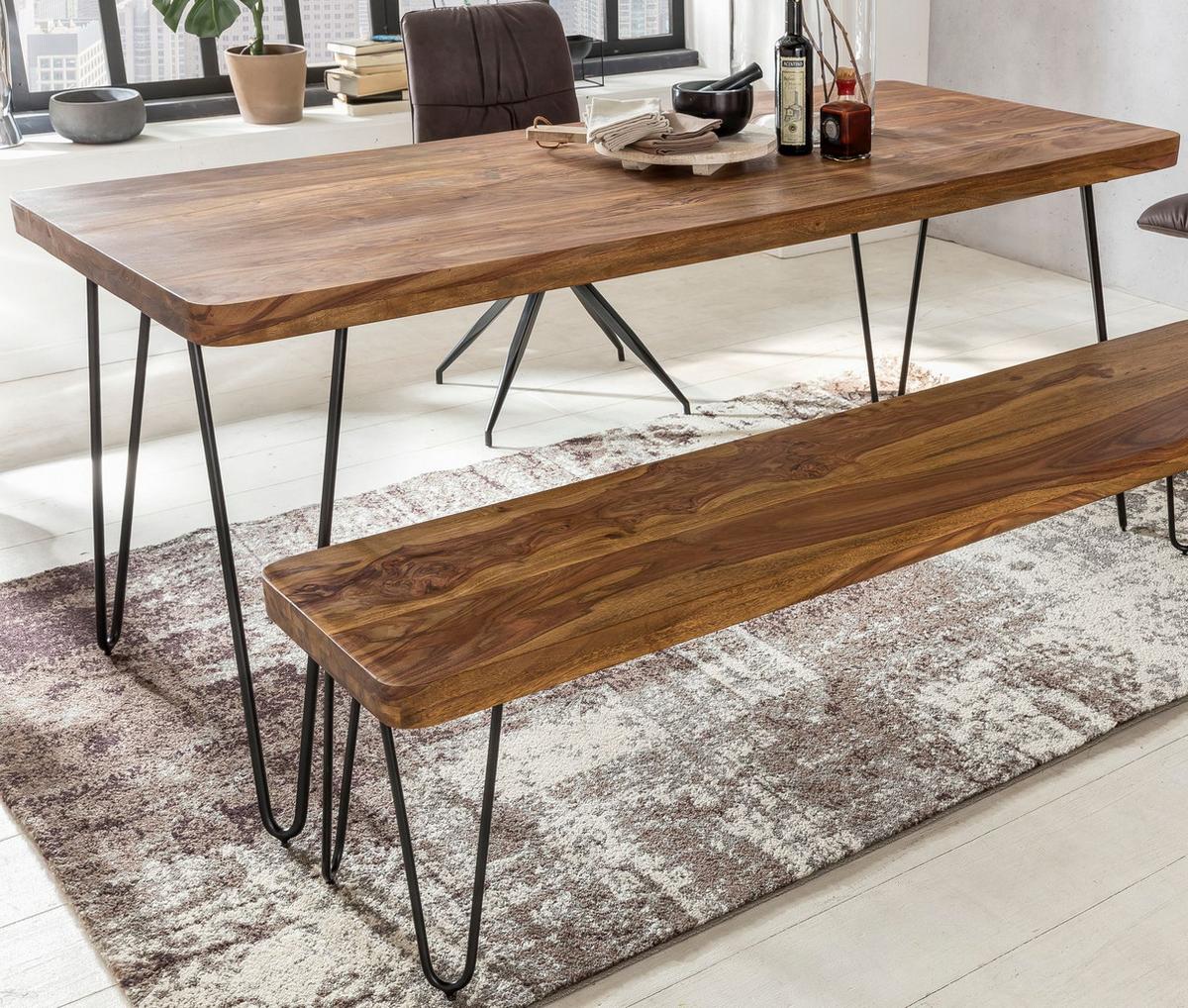 ESSTISCH Massivholz Metallbeine Handgefertigt BALU, Braun 120x80x76 cm - Schwarz/Braun, Holz/Metall (80/120/76cm) - KADIMA DESIGN
