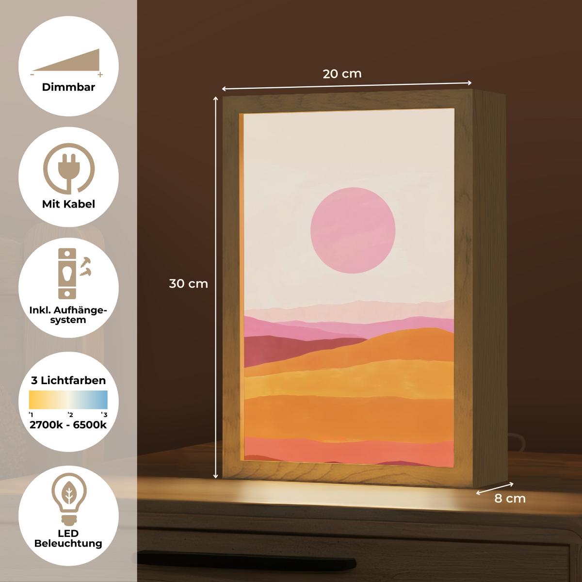 TISCHLEUCHTE Hügel - Orange - Sonne - Abstrakt 20x30 cm - Chromfarben, Holzwerkstoff (8/20/30cm) - OnlyWow