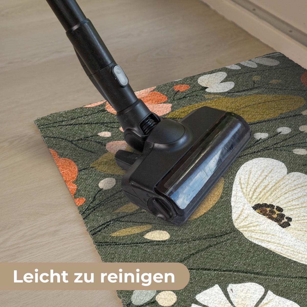 FUSSMATTE Blumen - Illustration - Grün Flurteppich 90x60 cm - Dunkelgrün, Kunststoff (90/0.4cm) - MuchoWow
