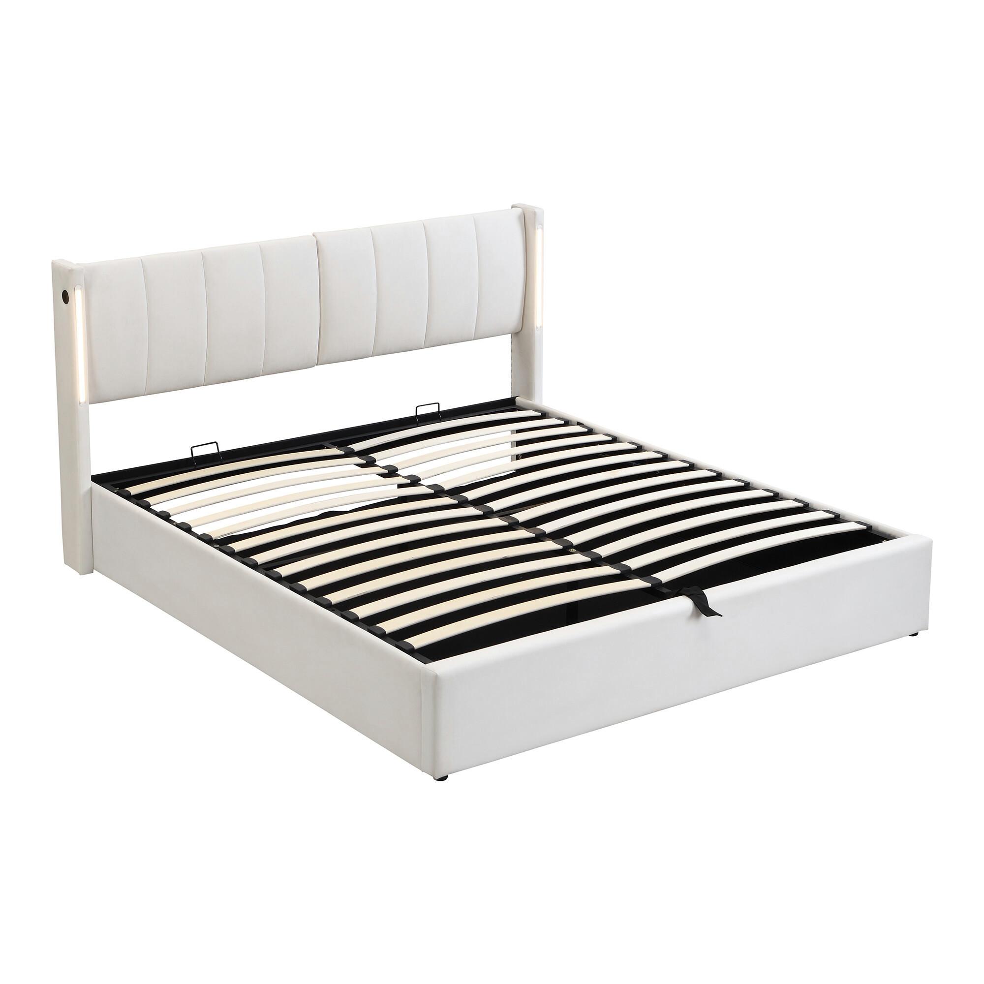 DOPPELBETT Weiß mit Stauraum und LED 207/140/103 cm - Weiß, Holzwerkstoff/Metall - Urban Meuble