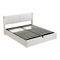 DOPPELBETT Weiß mit Stauraum und LED 207/140/103 cm - Weiß, Holzwerkstoff/Metall - Urban Meuble
