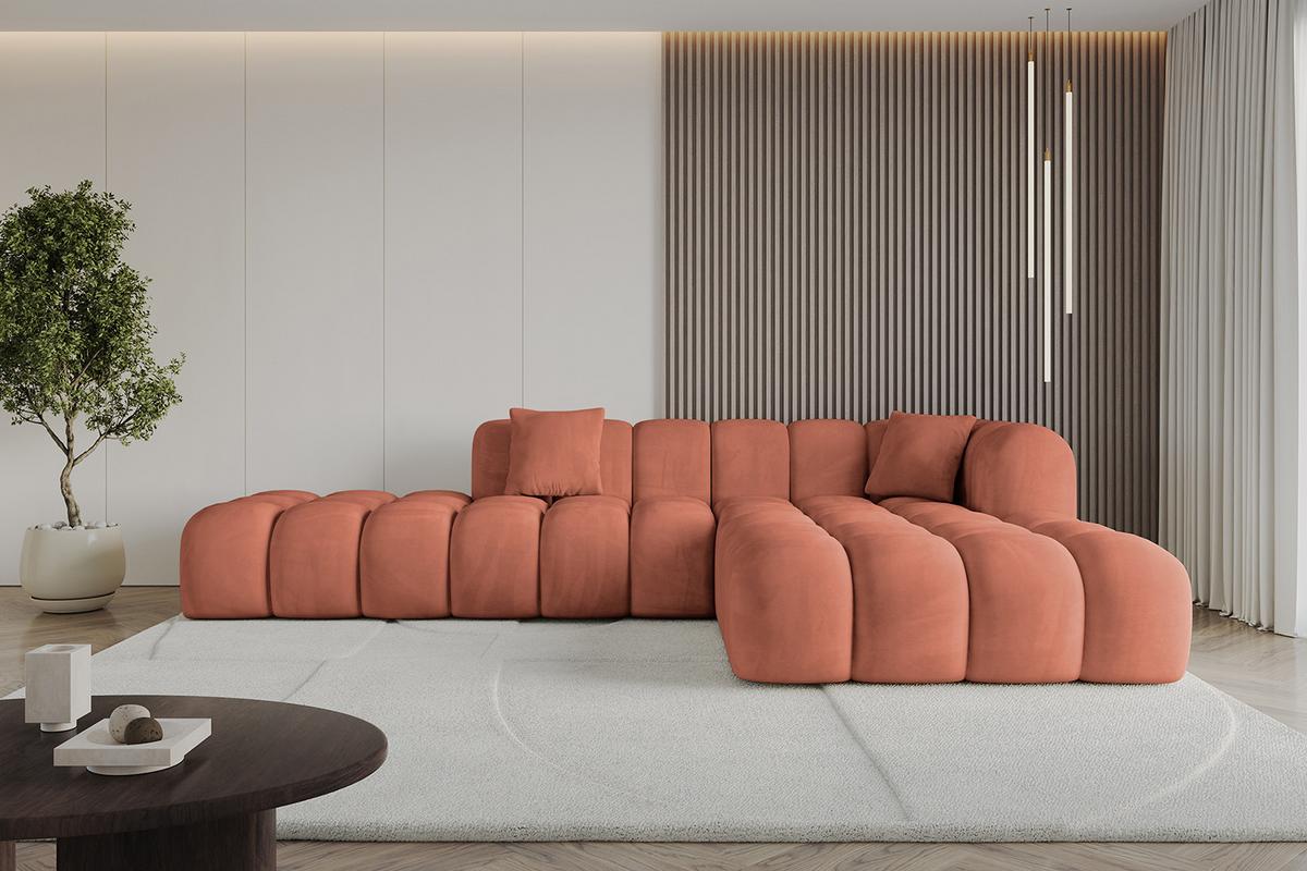 ECKSOFA Ottomane Rechts OLEA-L2 - 289x176x71 cm Koralle - Koralle/Schwarz, Holzwerkstoff/Kunststoff (289/176cm) - ALTDECOR
