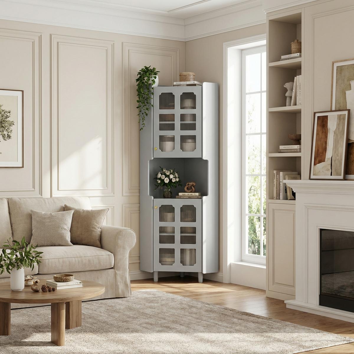 ECKSCHRANK in Grau lackiert mit App-LED-Beleuchtung - Grau, Holzwerkstoff (63/158/45cm) - Urban Meuble