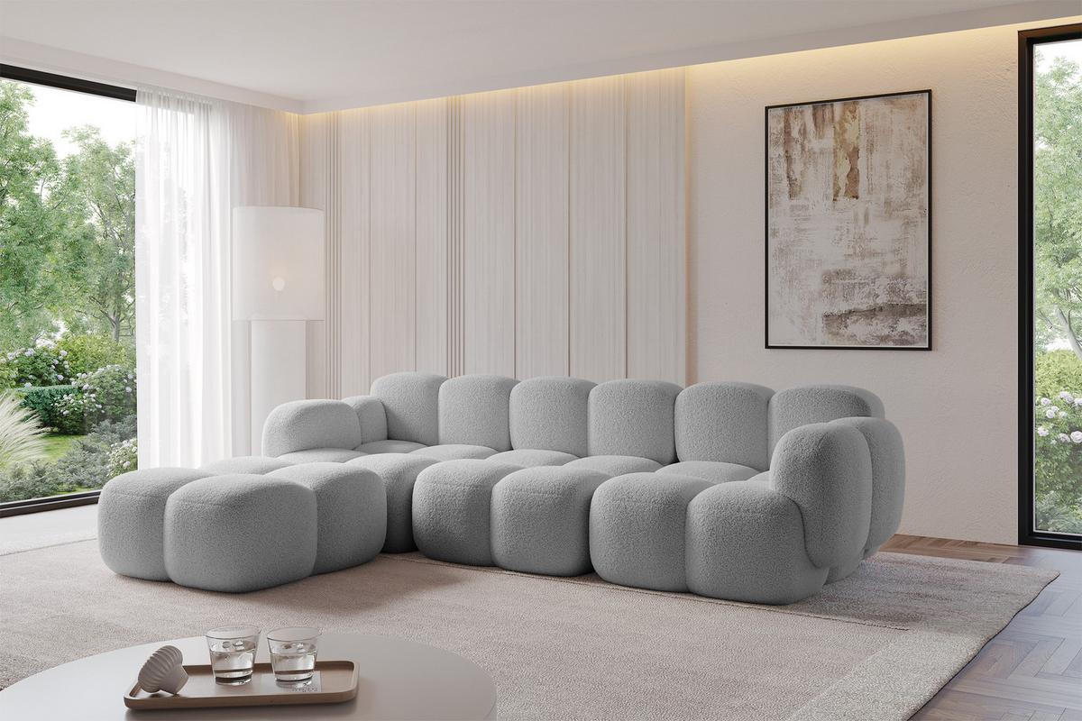 ECKSOFA modulares Sofa Links Miko-L2 302x205x75 Hellgrau Bouclé - Edelstahlfarben/Schwarz, Holzwerkstoff/Kunststoff (302/205cm) - ALTDECOR