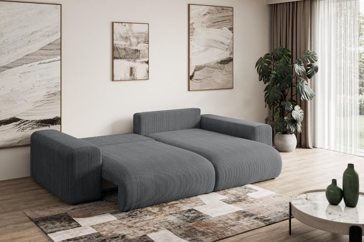 ECKSOFA Ottomane rechts ESKAR-L 266x176x72 Dunkelgrau Cord - Dunkelgrau/Schwarz, Holzwerkstoff/Kunststoff (176/266cm) - ALTDECOR