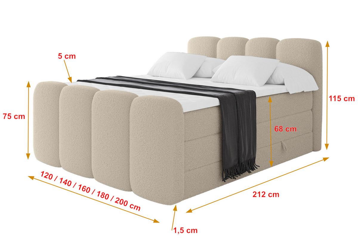 BOXSPRINGBETT mit Matratze H3/H4 - NINA-Z KING - 200x200 cm Dunkelbeige - Baltimorefarben, Holzwerkstoff (200/200cm) - ALTDECOR
