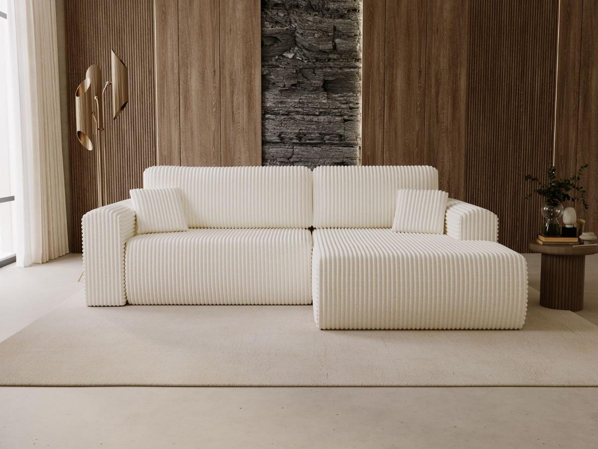 ECKSOFA Belvio Creme Rechts - Creme/Schwarz, Holz/Textil (257/177cm) - Graingold