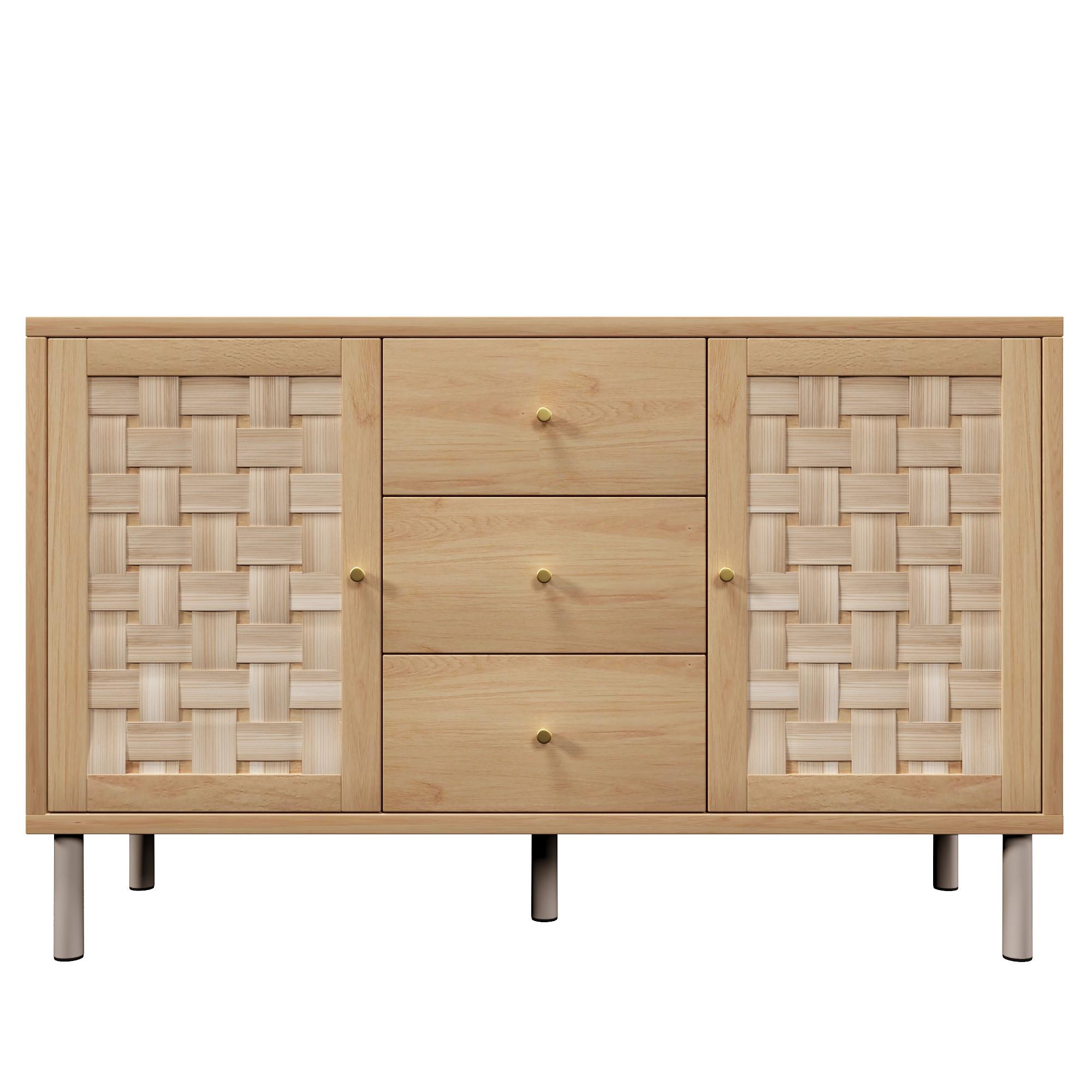 SIDEBOARD in eichenoptik mit gewebten fronten, 2 türen und 3 schubladen - Eichefarben, Holz (120/70/40cm) - Urban Meuble
