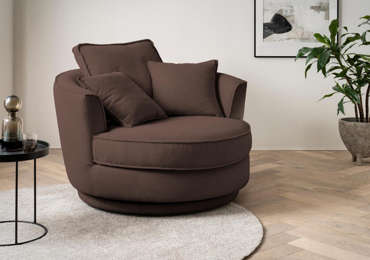 DREHSESSEL braun Web-Velours, XL Sessel 360° drehbar inklusive 3 x Kissen - Braun, Kunststoff/Textil (120/86/120cm)