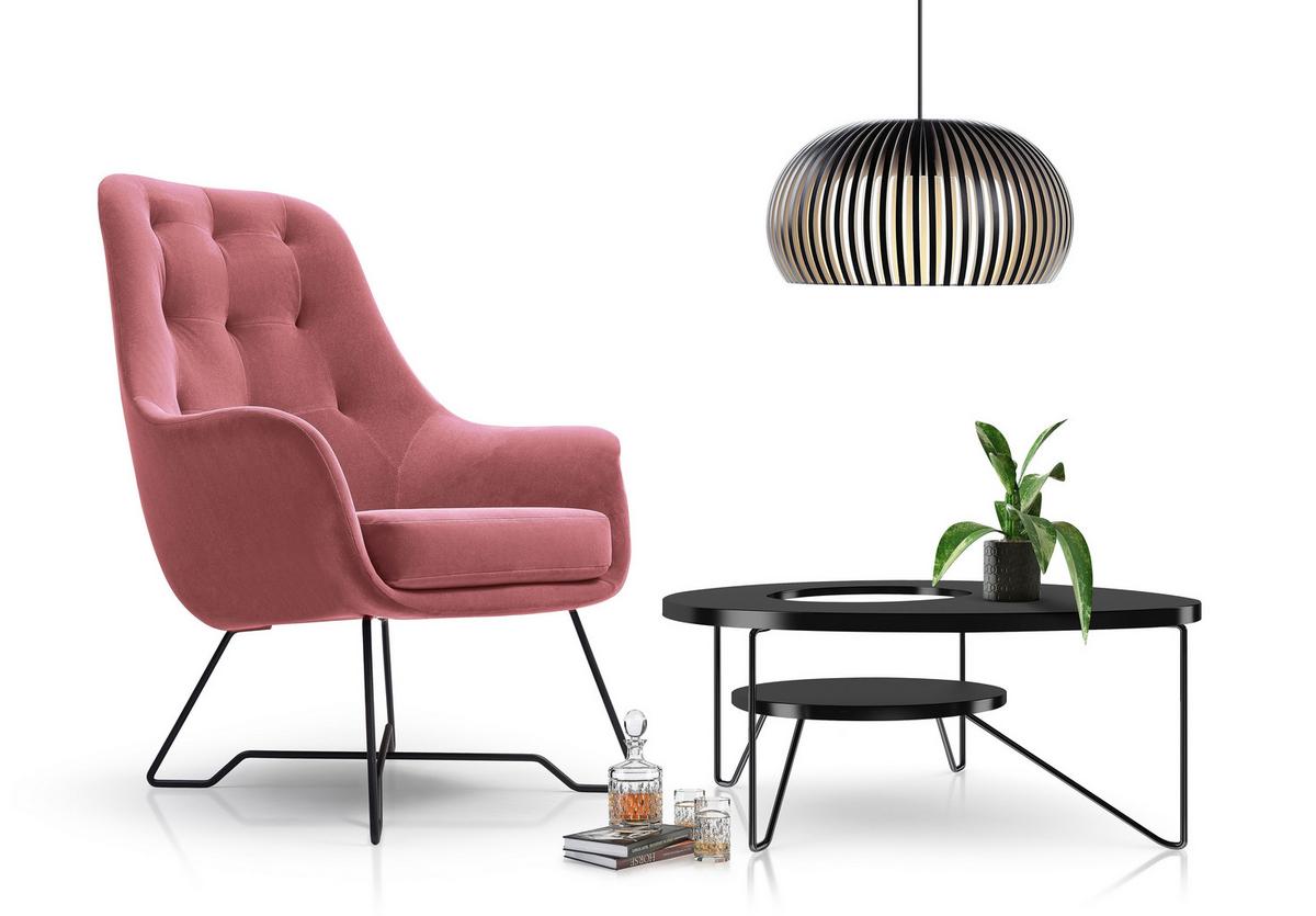 SESSEL SEDUTA, Modern Polstersessel Loungesessel, Velours-Stoff Rosa - Rosa, Holz/Metall (72.5/101.5/83cm) - MASSENO