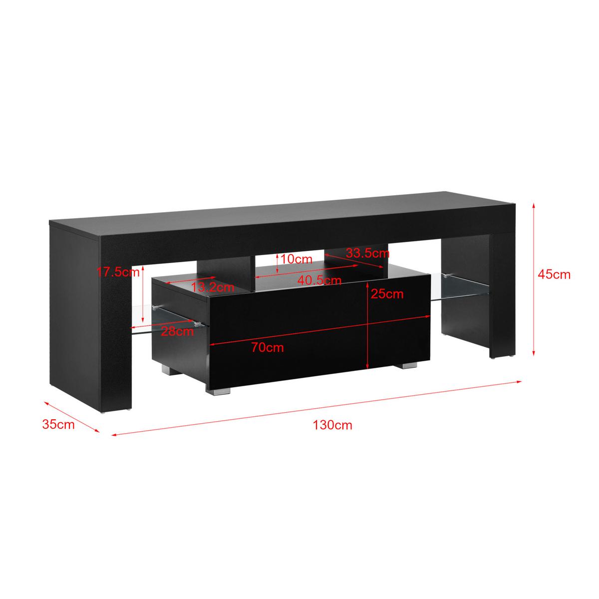 TV-ELEMENT Grimsey - Schwarz Hochglanz, Glas/Holzwerkstoff (130/45/35cm) - [en.casa]