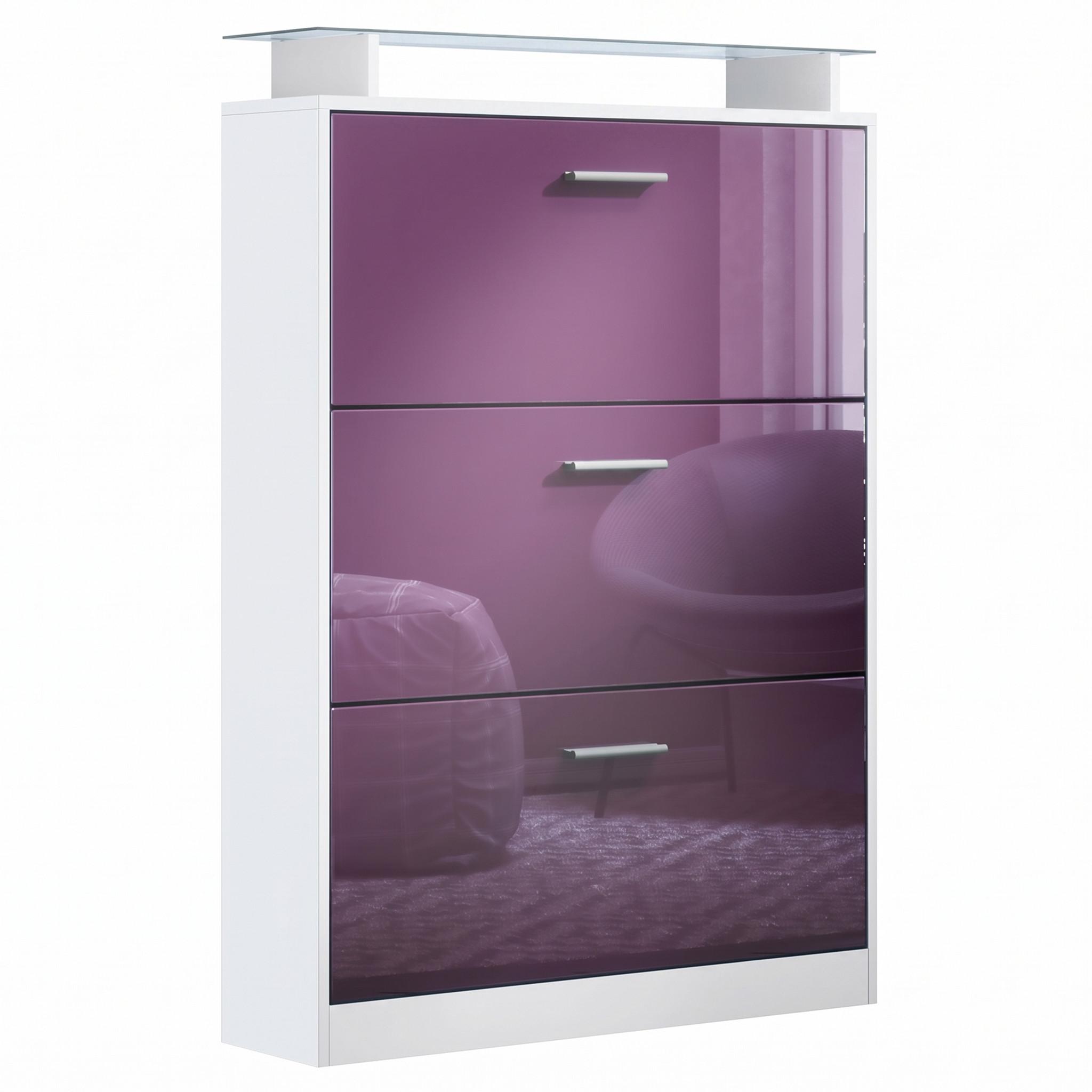 SCHUHSCHRANK Lavia Front in Brombeer Hochglanz - Brombeere, Holzwerkstoff (89/128/23cm) - Vladon