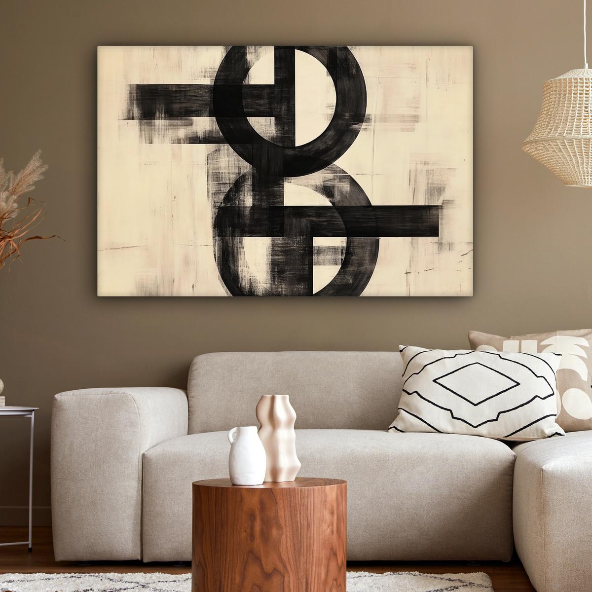 LEINWANDBILD Kreise - Balken - Schwarz - Abstrakt Wohnzimmer Groß 120x80 cm - Schwarz, Textil (120/80cm) - MuchoWow