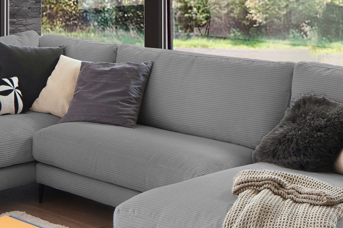 WOHNLANDSCHAFT CARA Grau Cord - Schwarz/Grau, Textil (341/84/223cm) - KAWOLA