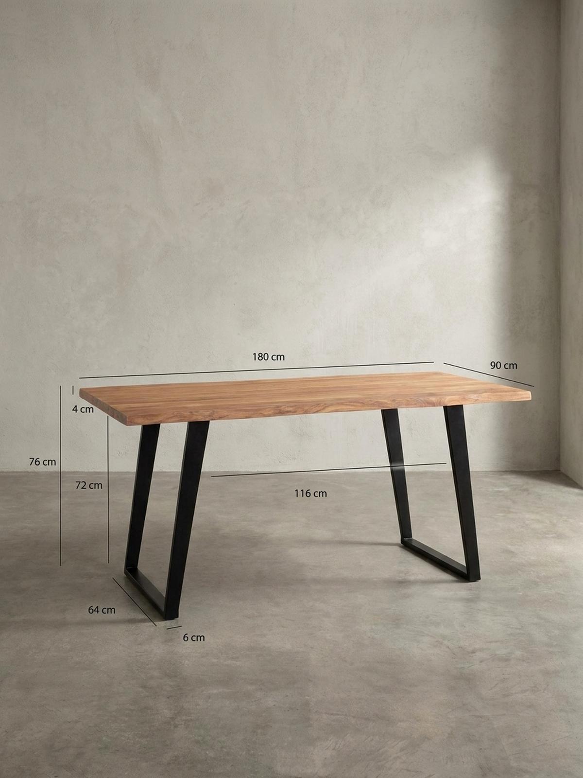 SCHREIBTISCH Massivholz Baumkante U-Gestell Handarbeit ATOLL, Goldbraun-Schwarz 180x90x76 cm - Schwarz/Braun, Holz/Metall (90/180/76cm) - KADIMA DESIGN