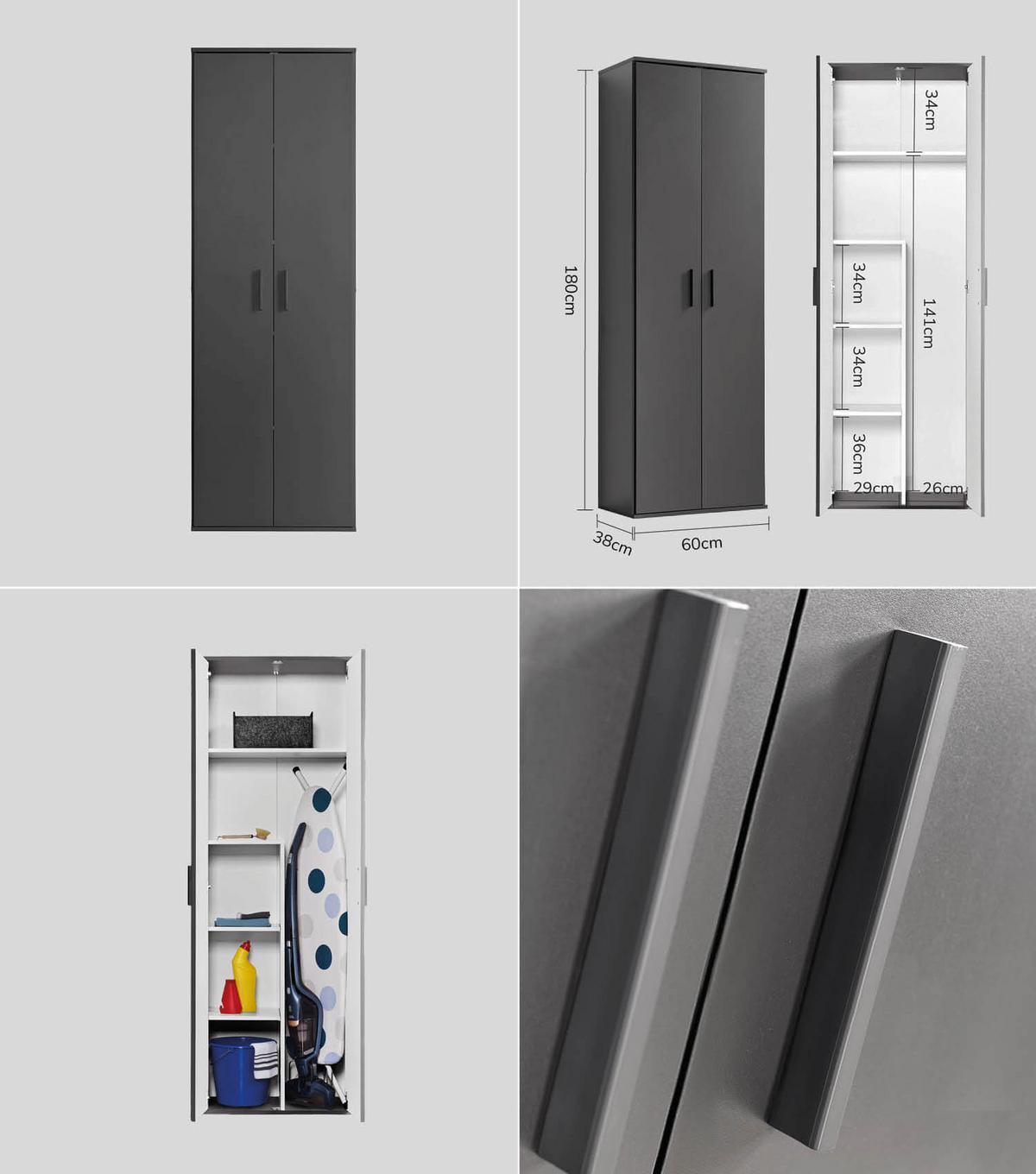 MEHRZWECKSCHRANK SET Der Allzweckwaffe - Anthrazit/Schwarz, Holzwerkstoff (60/180/34cm) - Mokebo