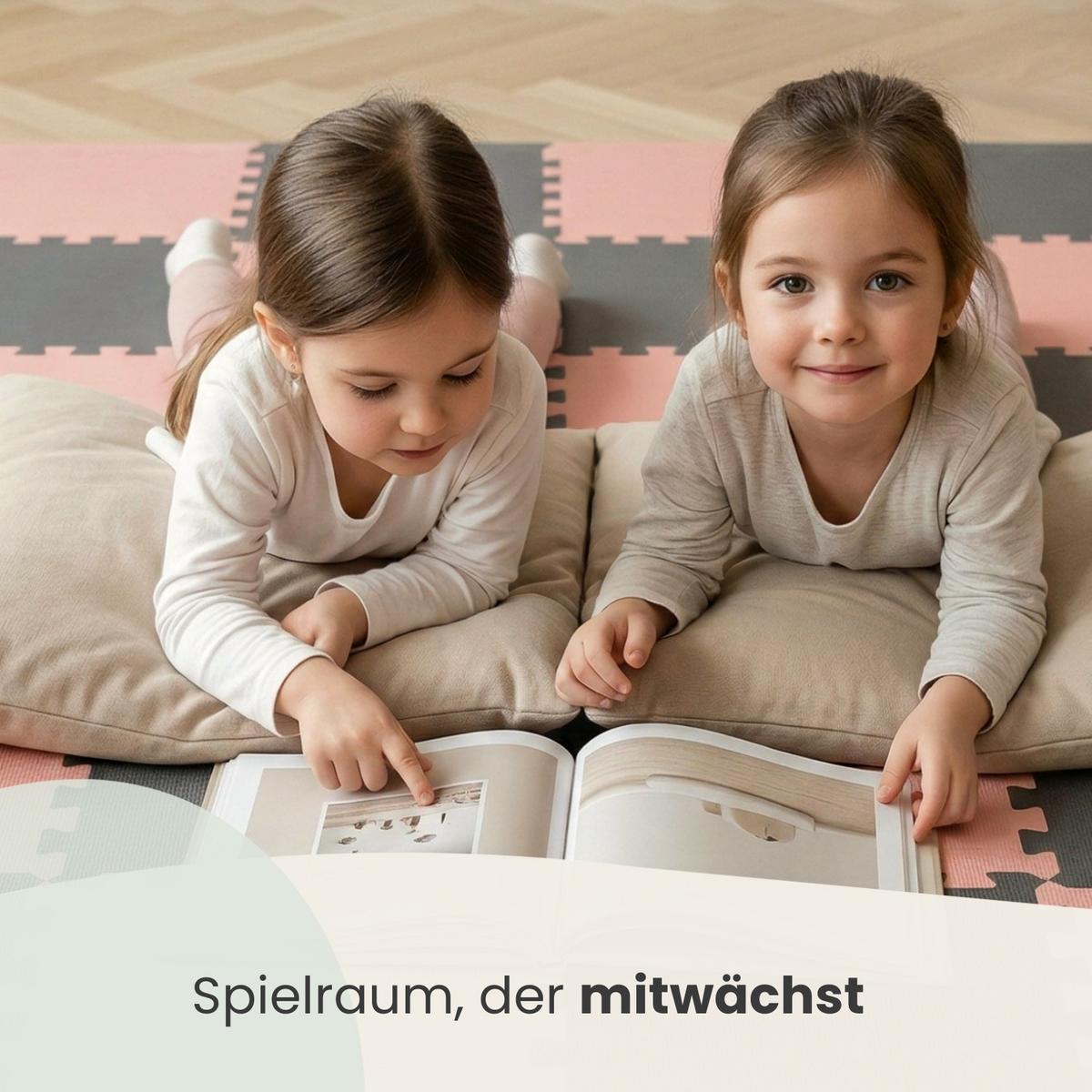 SPIELMATTE mit Rand - 180/90/1 cm Puzzlematte Rosa Grau - Rosa, Kunststoff (30/30cm) - Littletom
