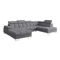 WOHNLANDSCHAFT mit Schlaffunktion und Bettkasten Ottomane RECHTS COMA U 345x203x79 Grau Velours - Grau, Holzwerkstoff/Textil (203/79/345cm) - ALTDECOR