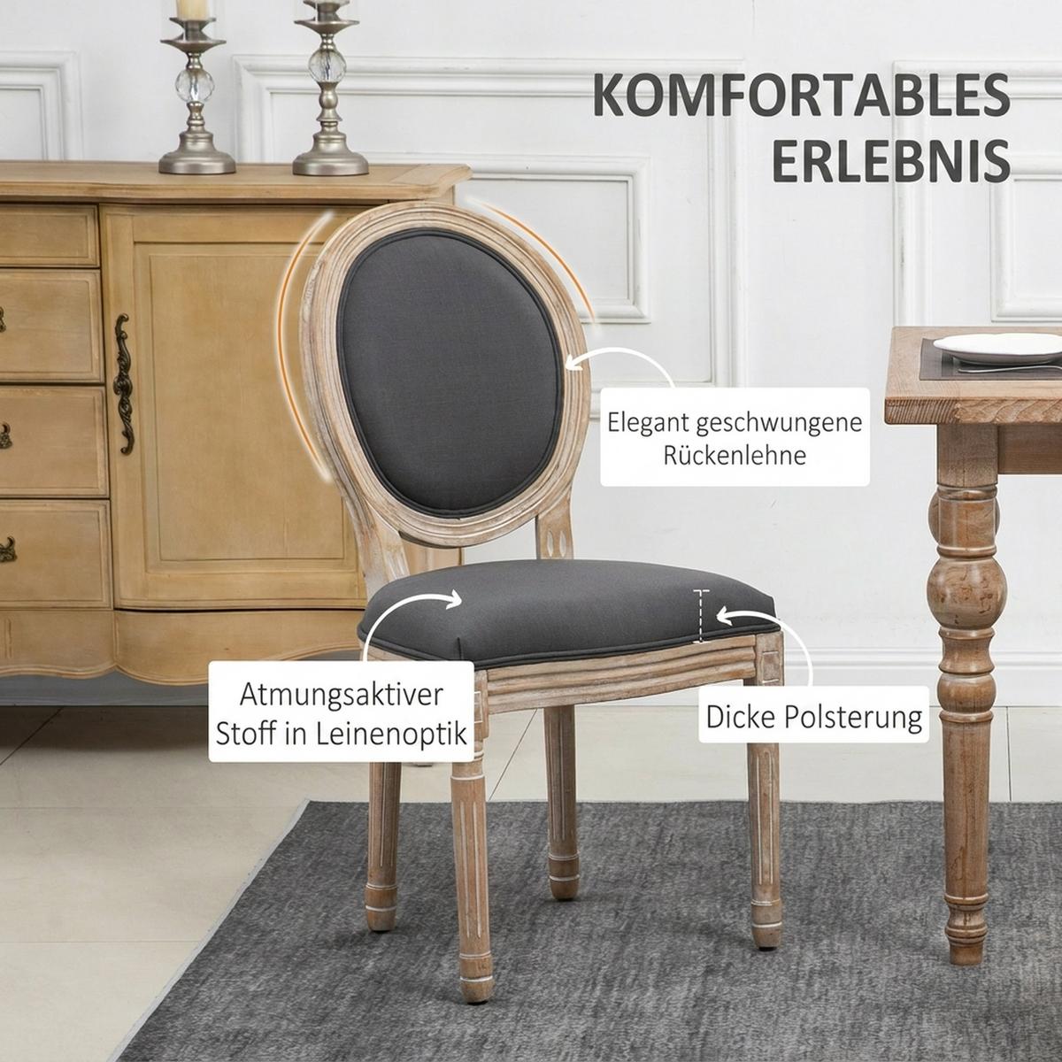 ESSZIMMERSTUHL 2er Set Schaumstoff Gummiholz Grau Natur - Naturfarben/Grau, Holz/Textil (56/96/49cm) - HOMCOM