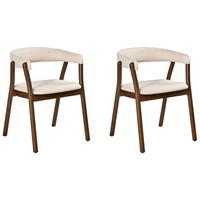 ESSZIMMERSTUHL 2er Set Stoff Cremeweiß/Dunkelbraun Mylo - Dunkelbraun/Weiß, Holz/Textil (58/77/56cm) - Beliani