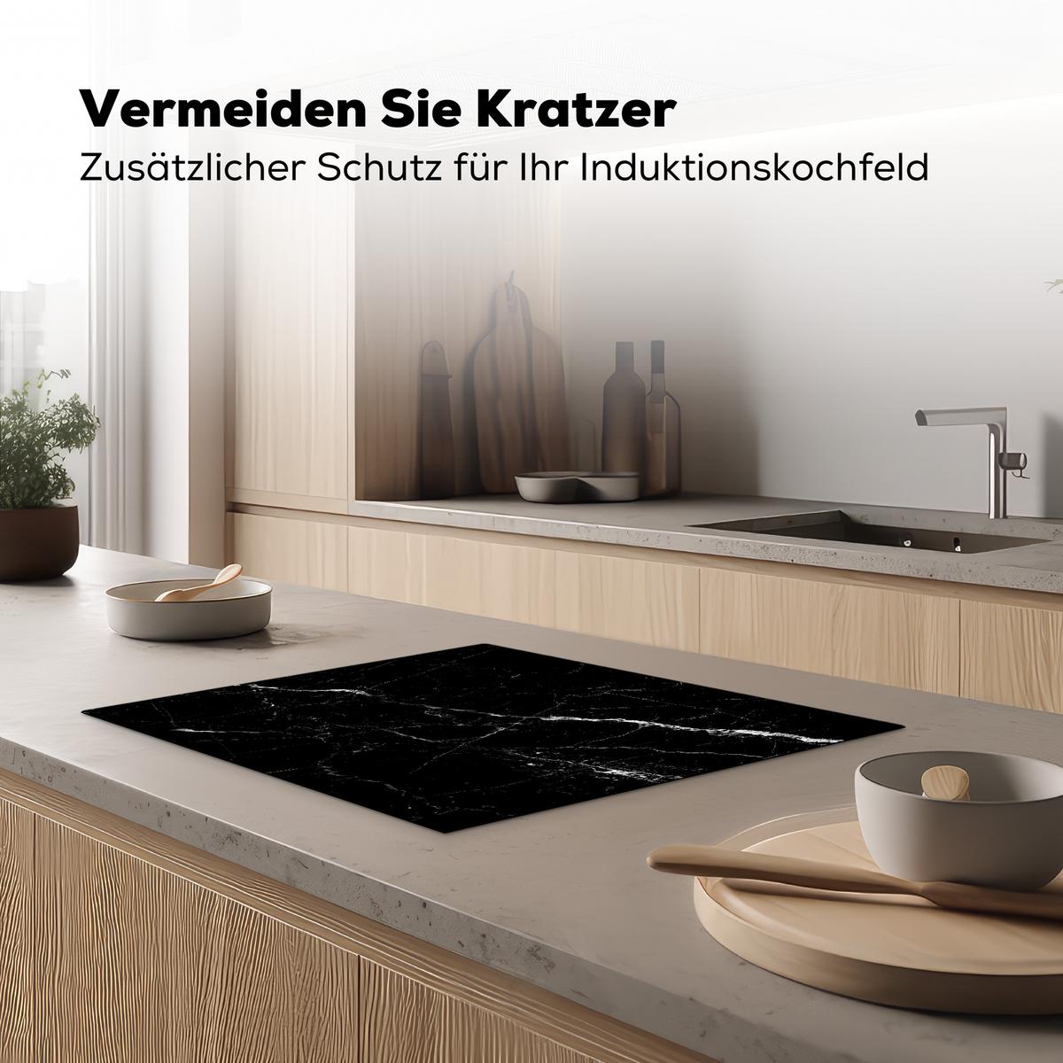 HERDABDECKPLATTE Marmoroptik - Schwarz - Luxus Herdabdeckung Induktionsfeld 65x52 cm - Grau, Kunststoff (65/52/0.2cm) - MuchoWow