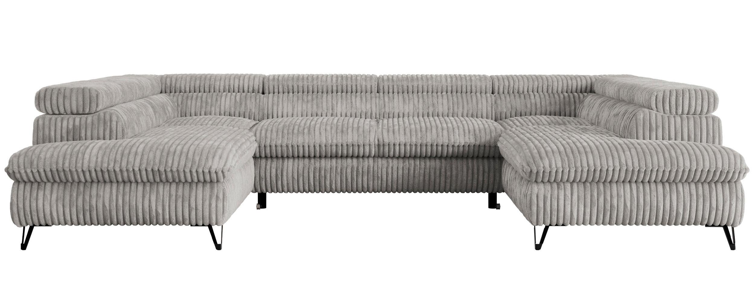 WOHNLANDSCHAFT PEDRO U Cord Grau - Schwarz/Grau, Textil/Metall (346/76/208cm) - MKS