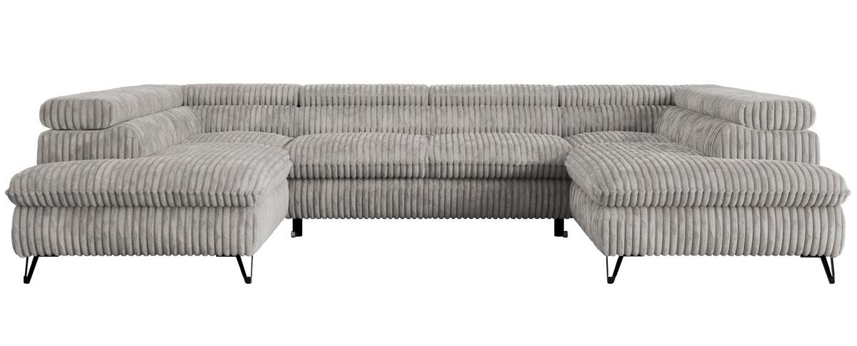 WOHNLANDSCHAFT PETER U Cord Grau - Schwarz/Grau, Textil/Metall (346/76/208cm) - MKS