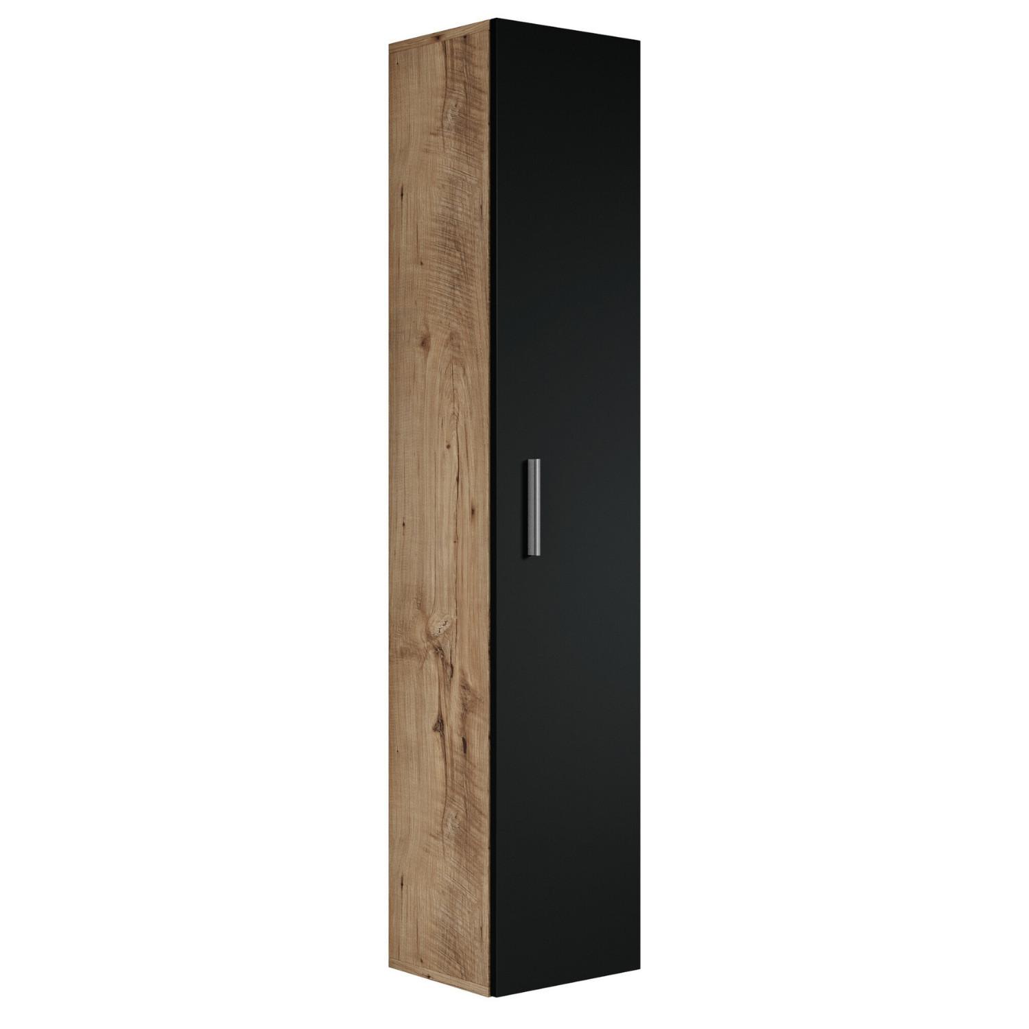 BADEZIMMERSCHRANK Pluto mit 1 Tür Kastanien Eiche / Schwarz - 30 x 30 x 150 cm - Eichefarben/Schwarz, Holz (30/150/30cm) - Badplaats