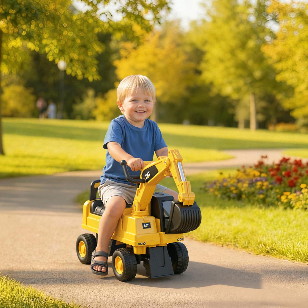 SITZBAGGER, Rutscherfahrzeug mit steuerbarer Schaufel, Aufsitzbagger, Rutschauto - Gelb, Kunststoff (85/27.5/47.5cm) - HOMCOM