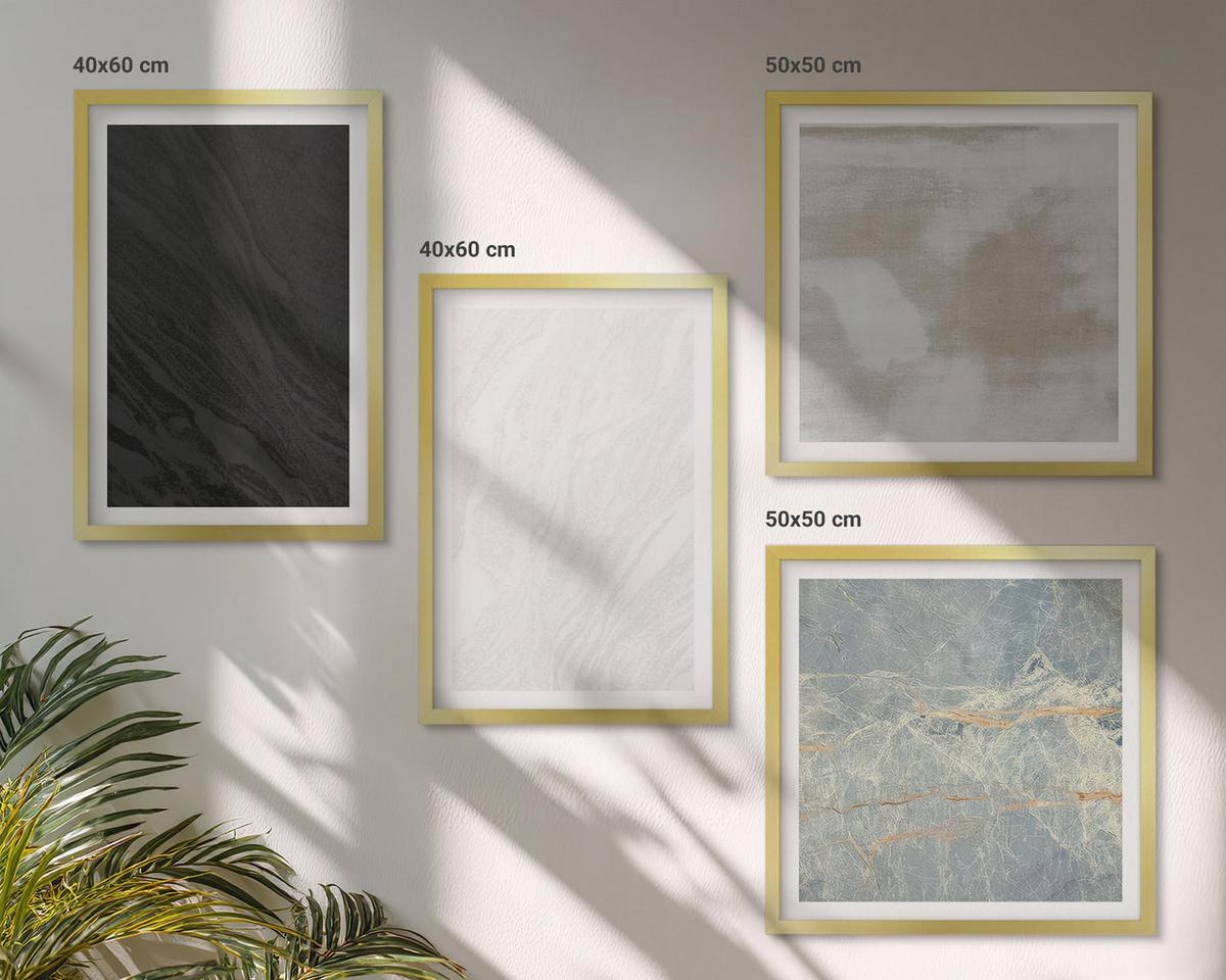 BILDER SET 4er Set - 50x50 cm & 40x60 cm Goldrahmen - Steintexturen - Goldfarben, Kunststoff (50/50cm) - TULUP