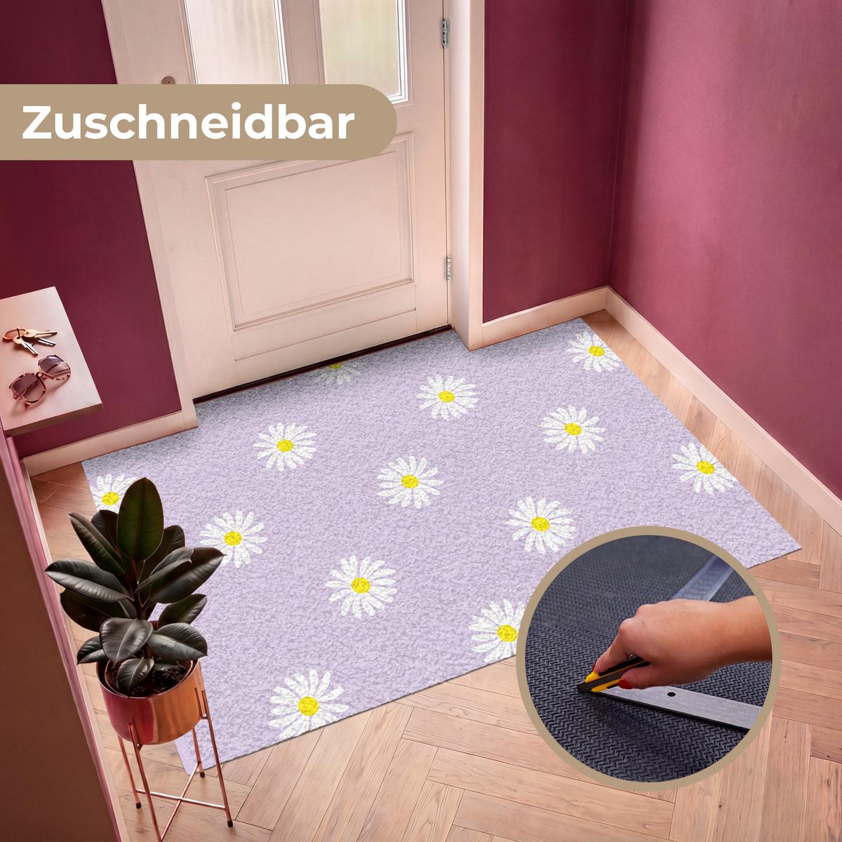 FUSSMATTE Gänseblümchen - Pastell - Weiß - Lila - Blumen Sauberlaufmatte 180x120 cm - Flieder, Kunststoff (180/0.4cm) - MuchoWow
